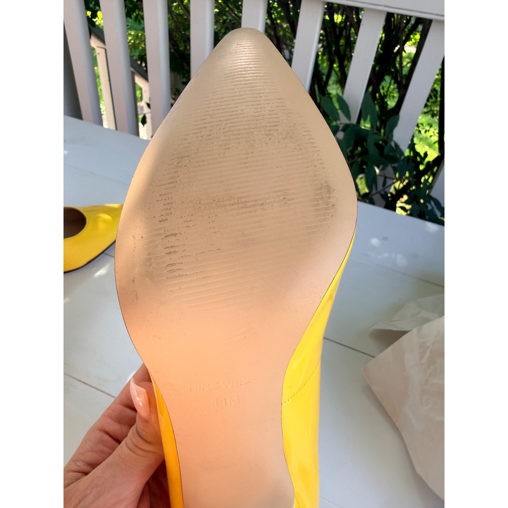 Nine West Shimmer Yellow Patent Heels 11M Pointed Toe 4" Stilettos - Picture 6 of 9
